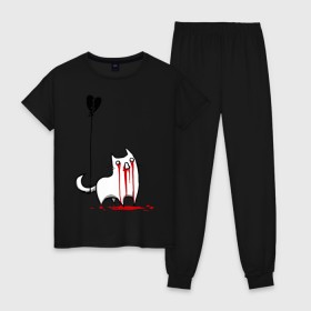Женская пижама хлопок с принтом Плачущий кот в Петрозаводске, 100% хлопок | брюки и футболка прямого кроя, без карманов, на брюках мягкая резинка на поясе и по низу штанин | кот | плачущий кот