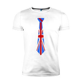 Мужская футболка премиум с принтом Британский флаг на галстуке в Петрозаводске, 92% хлопок, 8% лайкра | приталенный силуэт, круглый вырез ворота, длина до линии бедра, короткий рукав | Тематика изображения на принте: британский флаг