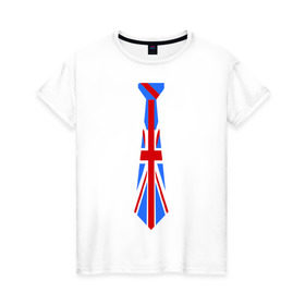 Женская футболка хлопок с принтом Британский флаг на галстуке в Петрозаводске, 100% хлопок | прямой крой, круглый вырез горловины, длина до линии бедер, слегка спущенное плечо | британский флаг