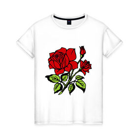 Женская футболка хлопок с принтом Роза в Петрозаводске, 100% хлопок | прямой крой, круглый вырез горловины, длина до линии бедер, слегка спущенное плечо | красная роза | роза | розочка | цветок | цветы