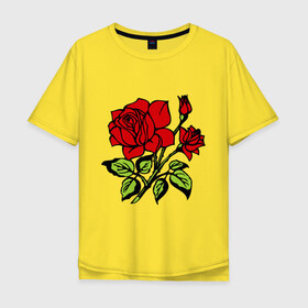 Мужская футболка хлопок Oversize с принтом Роза в Петрозаводске, 100% хлопок | свободный крой, круглый ворот, “спинка” длиннее передней части | красная роза | роза | розочка | цветок | цветы