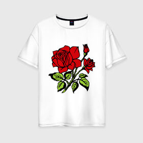 Женская футболка хлопок Oversize с принтом Роза в Петрозаводске, 100% хлопок | свободный крой, круглый ворот, спущенный рукав, длина до линии бедер
 | красная роза | роза | розочка | цветок | цветы