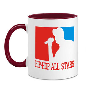 Кружка двухцветная с принтом Hip-Hop all stars в Петрозаводске, керамика | объем — 330 мл, диаметр — 80 мм. Цветная ручка и кайма сверху, в некоторых цветах — вся внутренняя часть | gangsta | gansta | hip | hip hop | hop | rap | рэп | рэпчина | хип | хип хоп | хипхоп | хоп