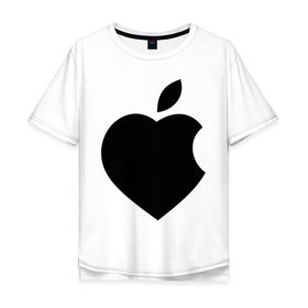 Мужская футболка хлопок Oversize с принтом Сердце- яблоко в Петрозаводске, 100% хлопок | свободный крой, круглый ворот, “спинка” длиннее передней части | apple | mac | steve jobs | мак | стив джоббс | стив джобс | стив джопс | стивен джобс | эпл