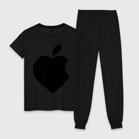 Женская пижама хлопок с принтом Сердце- яблоко в Петрозаводске, 100% хлопок | брюки и футболка прямого кроя, без карманов, на брюках мягкая резинка на поясе и по низу штанин | Тематика изображения на принте: apple | mac | steve jobs | мак | стив джоббс | стив джобс | стив джопс | стивен джобс | эпл