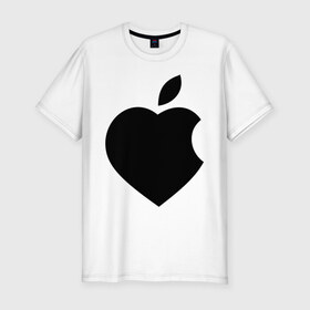 Мужская футболка премиум с принтом Сердце- яблоко в Петрозаводске, 92% хлопок, 8% лайкра | приталенный силуэт, круглый вырез ворота, длина до линии бедра, короткий рукав | Тематика изображения на принте: apple | mac | steve jobs | мак | стив джоббс | стив джобс | стив джопс | стивен джобс | эпл