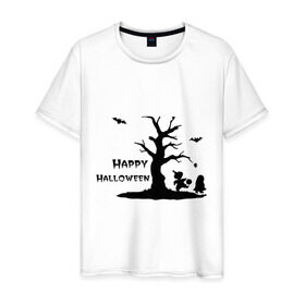 Мужская футболка хлопок с принтом Зловещее дерево в Петрозаводске, 100% хлопок | прямой крой, круглый вырез горловины, длина до линии бедер, слегка спущенное плечо. | 31 о | hallowen | haloven | halovin | halowin | helloveen | helloven | hellovin | heloven | helovin | helowin | день всех святых | халловин | халлоуин | халлувин | халоуин | халувин | халуин | хеллоуин | хелоуин | хелувин | хелуин | хэлловин