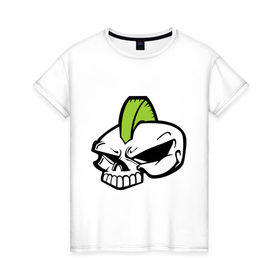 Женская футболка хлопок с принтом Skull Punk Helloween в Петрозаводске, 100% хлопок | прямой крой, круглый вырез горловины, длина до линии бедер, слегка спущенное плечо | мохаук | панк | череп
