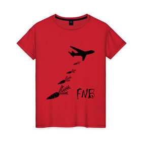 Женская футболка хлопок с принтом Еда вместо бомб в Петрозаводске, 100% хлопок | прямой крой, круглый вырез горловины, длина до линии бедер, слегка спущенное плечо | бомбы | еда | морковки | самолет