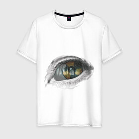 Мужская футболка хлопок с принтом Глаз (3) в Петрозаводске, 100% хлопок | прямой крой, круглый вырез горловины, длина до линии бедер, слегка спущенное плечо. | взгляд | глаз | знак радиации | отражение | радиактивность | радиация