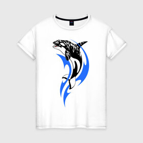 Женская футболка хлопок с принтом Косатка в Петрозаводске, 100% хлопок | прямой крой, круглый вырез горловины, длина до линии бедер, слегка спущенное плечо | shark | акула | рыба