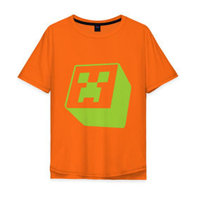 Мужская футболка хлопок Oversize с принтом Minecraft creeper green в Петрозаводске, 100% хлопок | свободный крой, круглый ворот, “спинка” длиннее передней части | крипер