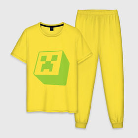 Мужская пижама хлопок с принтом Minecraft creeper green в Петрозаводске, 100% хлопок | брюки и футболка прямого кроя, без карманов, на брюках мягкая резинка на поясе и по низу штанин
 | крипер