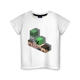 Детская футболка хлопок с принтом Minecraft cube в Петрозаводске, 100% хлопок | круглый вырез горловины, полуприлегающий силуэт, длина до линии бедер | Тематика изображения на принте: крипер