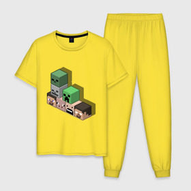Мужская пижама хлопок с принтом Minecraft cube в Петрозаводске, 100% хлопок | брюки и футболка прямого кроя, без карманов, на брюках мягкая резинка на поясе и по низу штанин
 | крипер