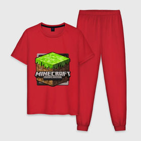 Мужская пижама хлопок с принтом Minecraft logo в Петрозаводске, 100% хлопок | брюки и футболка прямого кроя, без карманов, на брюках мягкая резинка на поясе и по низу штанин
 | creeper | mine craft | minecraft | майнкрафт | шахта
