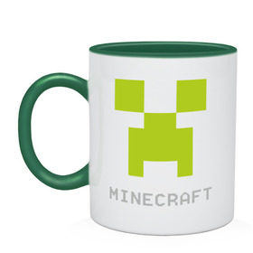 Кружка двухцветная с принтом Minecraft logo grey (5) в Петрозаводске, керамика | объем — 330 мл, диаметр — 80 мм. Цветная ручка и кайма сверху, в некоторых цветах — вся внутренняя часть | крипер