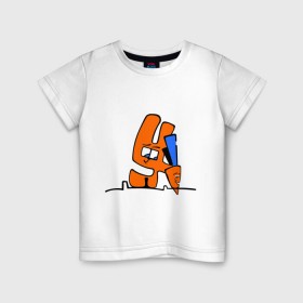 Детская футболка хлопок с принтом Зайка и морковка в Петрозаводске, 100% хлопок | круглый вырез горловины, полуприлегающий силуэт, длина до линии бедер | животные | зайка | заяц | заяц с морковкой | морковка