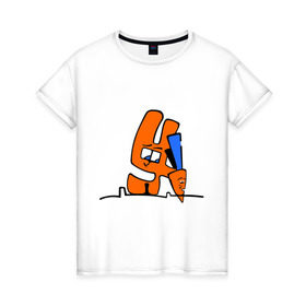 Женская футболка хлопок с принтом Зайка и морковка в Петрозаводске, 100% хлопок | прямой крой, круглый вырез горловины, длина до линии бедер, слегка спущенное плечо | животные | зайка | заяц | заяц с морковкой | морковка