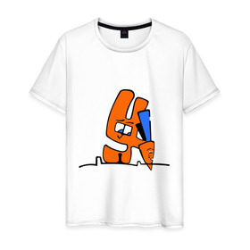 Мужская футболка хлопок с принтом Зайка и морковка в Петрозаводске, 100% хлопок | прямой крой, круглый вырез горловины, длина до линии бедер, слегка спущенное плечо. | Тематика изображения на принте: животные | зайка | заяц | заяц с морковкой | морковка