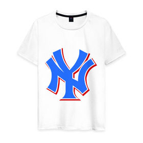 Мужская футболка хлопок с принтом NY Yankees blue в Петрозаводске, 100% хлопок | прямой крой, круглый вырез горловины, длина до линии бедер, слегка спущенное плечо. | baseball | major league basebal | mlb | ny | staten island | yankees | америка | бейсбол | бита | главная лига бейсбола | нью йорк янкиз | статен айленд | сша | янки