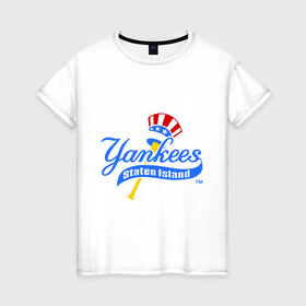 Женская футболка хлопок с принтом NY Yankees byta в Петрозаводске, 100% хлопок | прямой крой, круглый вырез горловины, длина до линии бедер, слегка спущенное плечо | baseball | major league basebal | mlb | ny | staten island | yankees | америка | бейсбол | бита | главная лига бейсбола | нью йорк янкиз | статен айленд | сша | янки