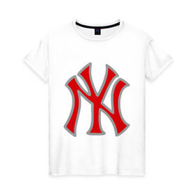 Женская футболка хлопок с принтом NY Yankees red в Петрозаводске, 100% хлопок | прямой крой, круглый вырез горловины, длина до линии бедер, слегка спущенное плечо | baseball | major league basebal | mlb | ny | staten island | yankees | америка | бейсбол | бита | главная лига бейсбола | нью йорк янкиз | статен айленд | сша | янки