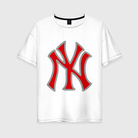 Женская футболка хлопок Oversize с принтом NY Yankees red в Петрозаводске, 100% хлопок | свободный крой, круглый ворот, спущенный рукав, длина до линии бедер
 | baseball | major league basebal | mlb | ny | staten island | yankees | америка | бейсбол | бита | главная лига бейсбола | нью йорк янкиз | статен айленд | сша | янки