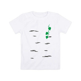 Детская футболка хлопок с принтом Березка в Петрозаводске, 100% хлопок | круглый вырез горловины, полуприлегающий силуэт, длина до линии бедер | Тематика изображения на принте: береза | березка | дерево | полоски