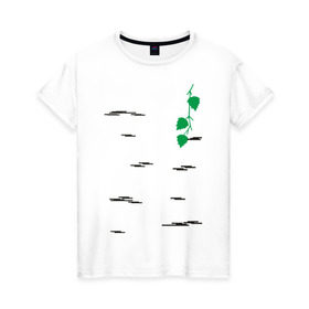 Женская футболка хлопок с принтом Березка в Петрозаводске, 100% хлопок | прямой крой, круглый вырез горловины, длина до линии бедер, слегка спущенное плечо | Тематика изображения на принте: береза | березка | дерево | полоски