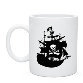 Кружка с принтом Пиратский корабль в Петрозаводске, керамика | объем — 330 мл, диаметр — 80 мм. Принт наносится на бока кружки, можно сделать два разных изображения | pirate | кости | пиратский корабль | пираты | череп