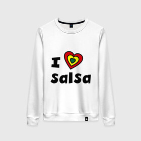 Женский свитшот хлопок с принтом Я люблю сальсу в Петрозаводске, 100% хлопок | прямой крой, круглый вырез, на манжетах и по низу широкая трикотажная резинка  | bachata | i love | i love salsa | lambada | latina | salsa | бачата | ламбада | латина | латиноамериканская музыка | латиноамериканские танцы | сальса | танго | танец | танцы | ча ча ча | я люблю | я люблю сальсу