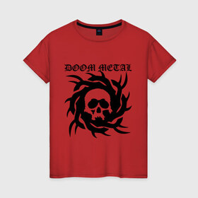 Женская футболка хлопок с принтом Doom metal в Петрозаводске, 100% хлопок | прямой крой, круглый вырез горловины, длина до линии бедер, слегка спущенное плечо | 