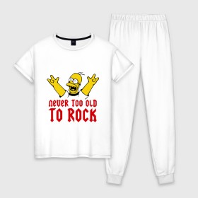 Женская пижама хлопок с принтом Simpson Rock в Петрозаводске, 100% хлопок | брюки и футболка прямого кроя, без карманов, на брюках мягкая резинка на поясе и по низу штанин | гомер