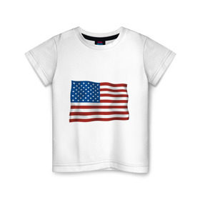 Детская футболка хлопок с принтом Америка флаг в Петрозаводске, 100% хлопок | круглый вырез горловины, полуприлегающий силуэт, длина до линии бедер | Тематика изображения на принте: america | ny | usa | америка | американский флаг | вашингтон | нью йорк | политические | сша | флаг | флаг америки | флаг сша | флаги | штаты