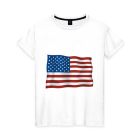 Женская футболка хлопок с принтом Америка флаг в Петрозаводске, 100% хлопок | прямой крой, круглый вырез горловины, длина до линии бедер, слегка спущенное плечо | america | ny | usa | америка | американский флаг | вашингтон | нью йорк | политические | сша | флаг | флаг америки | флаг сша | флаги | штаты