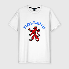 Мужская футболка премиум с принтом Голландия лев в Петрозаводске, 92% хлопок, 8% лайкра | приталенный силуэт, круглый вырез ворота, длина до линии бедра, короткий рукав | holland | lion | герб голандии