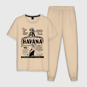 Мужская пижама хлопок с принтом Куба афиша в Петрозаводске, 100% хлопок | брюки и футболка прямого кроя, без карманов, на брюках мягкая резинка на поясе и по низу штанин
 | Тематика изображения на принте: cuba | havana | афиша | гавана | кастро | куба | кубинский | фидель | фидель кастро