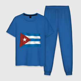Мужская пижама хлопок с принтом Куба флаг в Петрозаводске, 100% хлопок | брюки и футболка прямого кроя, без карманов, на брюках мягкая резинка на поясе и по низу штанин
 | cuba | куба | куба афиша | кубинский флаг | республика куба | флаг | флаг кубы | флаги