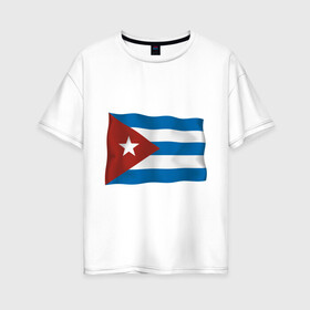 Женская футболка хлопок Oversize с принтом Куба флаг в Петрозаводске, 100% хлопок | свободный крой, круглый ворот, спущенный рукав, длина до линии бедер
 | Тематика изображения на принте: cuba | куба | куба афиша | кубинский флаг | республика куба | флаг | флаг кубы | флаги