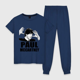 Женская пижама хлопок с принтом Paul McCartney (Пол МакКартни) в Петрозаводске, 100% хлопок | брюки и футболка прямого кроя, без карманов, на брюках мягкая резинка на поясе и по низу штанин | beatles | mccartney | the beatles | битлз | битлс | битлы | маккартни