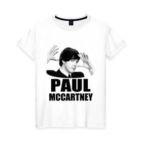 Женская футболка хлопок с принтом Paul McCartney (Пол МакКартни) в Петрозаводске, 100% хлопок | прямой крой, круглый вырез горловины, длина до линии бедер, слегка спущенное плечо | beatles | mccartney | the beatles | битлз | битлс | битлы | маккартни
