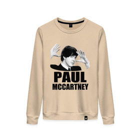 Женский свитшот хлопок с принтом Paul McCartney (Пол МакКартни) в Петрозаводске, 100% хлопок | прямой крой, круглый вырез, на манжетах и по низу широкая трикотажная резинка  | beatles | mccartney | the beatles | битлз | битлс | битлы | маккартни