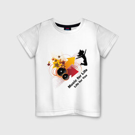 Детская футболка хлопок с принтом Music for Life (2) в Петрозаводске, 100% хлопок | круглый вырез горловины, полуприлегающий силуэт, длина до линии бедер | music | music fot life | колонки | меломан | музыка | слушать музыку
