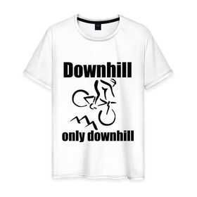 Мужская футболка хлопок с принтом Downhill в Петрозаводске, 100% хлопок | прямой крой, круглый вырез горловины, длина до линии бедер, слегка спущенное плечо. | downhill | extrim | велосипед | велоспорт | скоростной спуск | экстрим