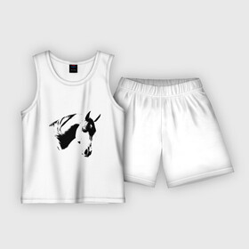 Детская пижама с шортами хлопок с принтом Лошадь черно белая (5) в Петрозаводске,  |  | конь | лошадка | лошадь | лошадь черно белая