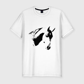 Мужская футболка премиум с принтом Лошадь черно-белая (5) в Петрозаводске, 92% хлопок, 8% лайкра | приталенный силуэт, круглый вырез ворота, длина до линии бедра, короткий рукав | конь | лошадка | лошадь | лошадь черно белая