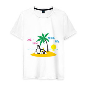Мужская футболка хлопок с принтом Linux life в Петрозаводске, 100% хлопок | прямой крой, круглый вырез горловины, длина до линии бедер, слегка спущенное плечо. | linux | linux life | линукс | пингвины linux | пингвины люникс | прикольные