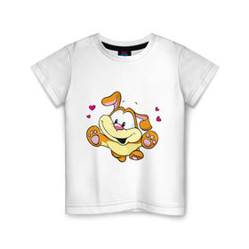 Детская футболка хлопок с принтом Мой любимец в Петрозаводске, 100% хлопок | круглый вырез горловины, полуприлегающий силуэт, длина до линии бедер | детские | детям | зайчик | малыш | мой любимец | ребенок