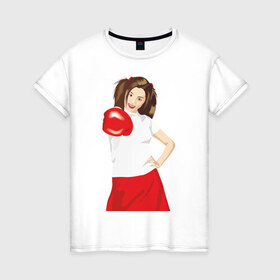 Женская футболка хлопок с принтом Бокс2 в Петрозаводске, 100% хлопок | прямой крой, круглый вырез горловины, длина до линии бедер, слегка спущенное плечо | boxing | бокс | боксер | боксерская перчатка | боксировать | девушка